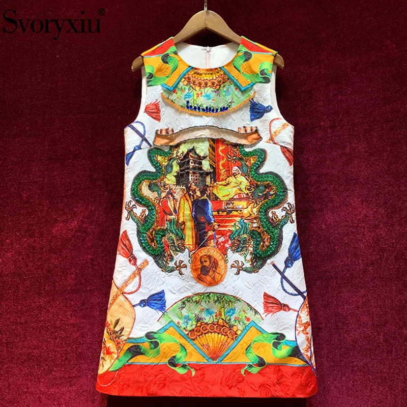 

Женское жаккардовое мини-платье Svoryxiu, летнее винтажное короткое платье без рукавов с кристаллами и бисером