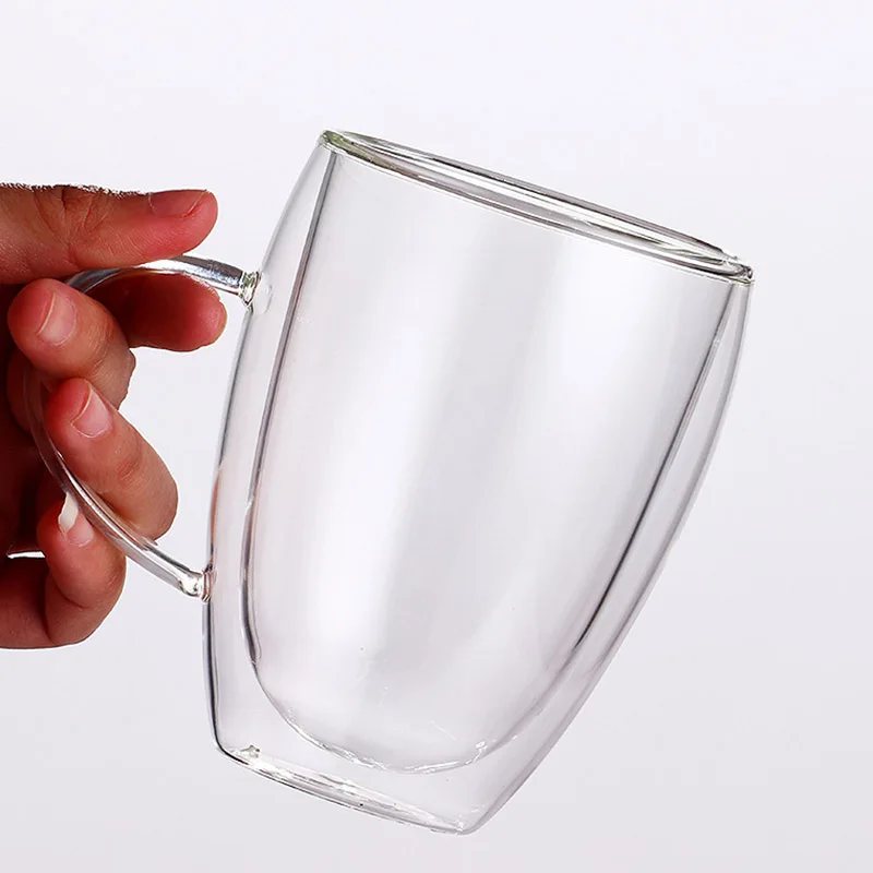 New 1Pcs 100-400mL Double-layer Heat Resistant Transparent Glass Cup Office Coffee Tea Whiskey Wine Mug With Handle Drinkware | Дом и сад