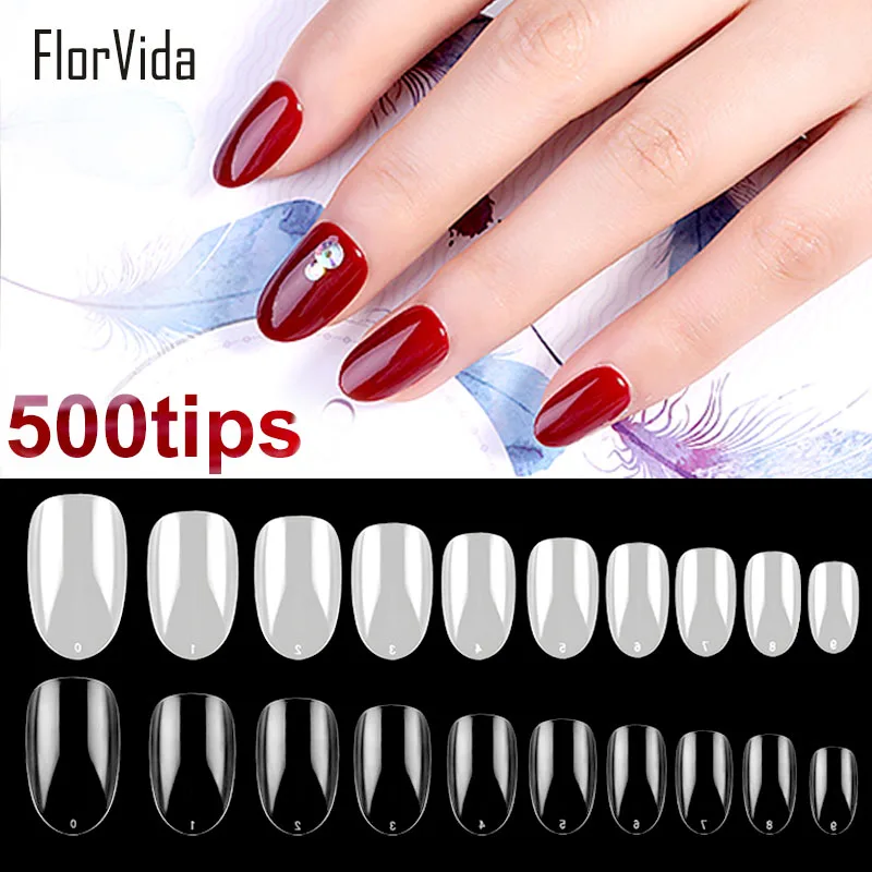 Florvida 500 шт. комплект накладные акриловые накладные ногти поддельные ногти для пальцев ног пластик натуральный прозрачный дизайн для дизайна ногтей маникюрный набор