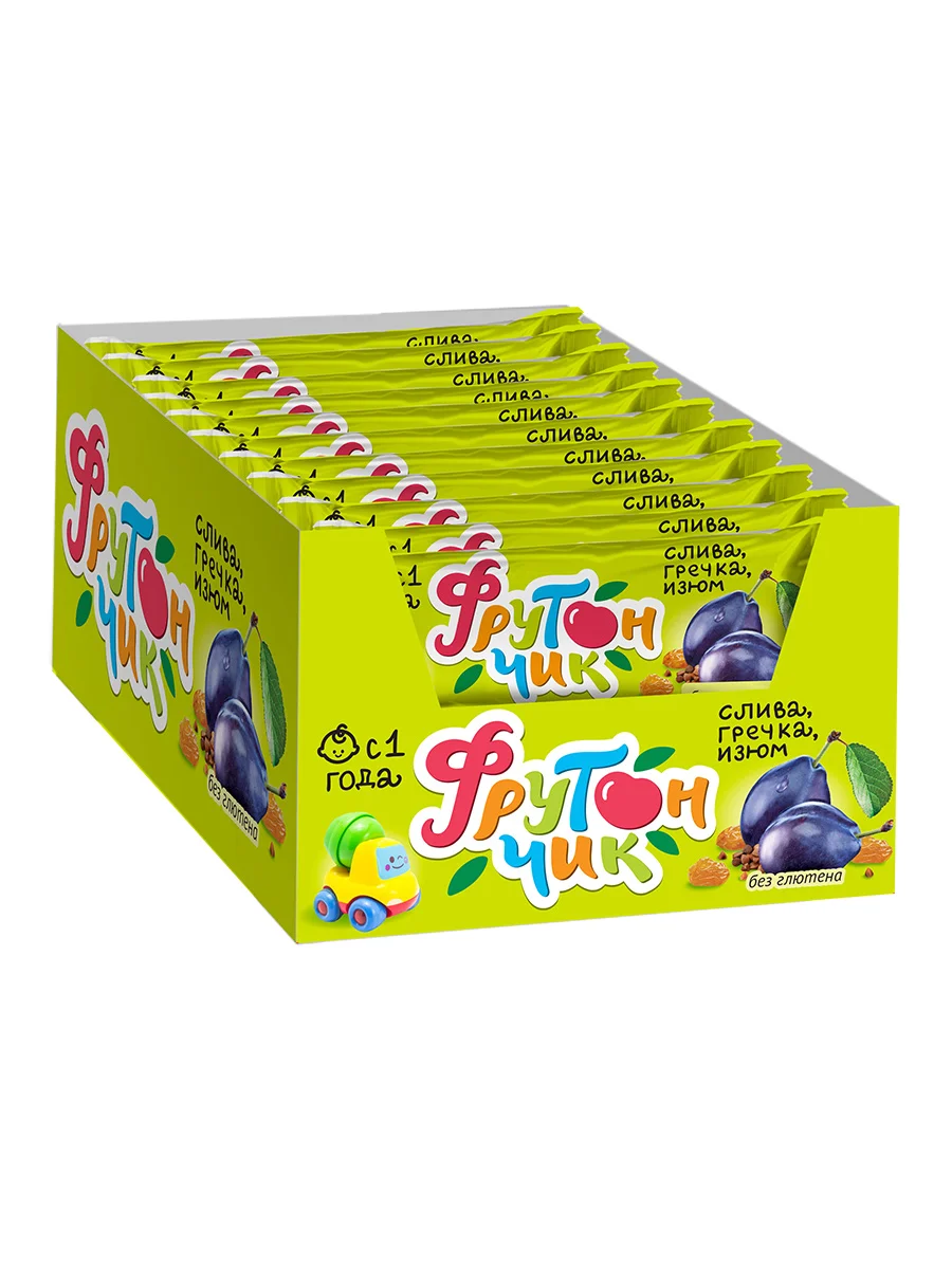 Батончик фруктовый со злаками Изюм слива гречка ЛЕОВИТ Фрутончик. Шоубокс 24 ш. по