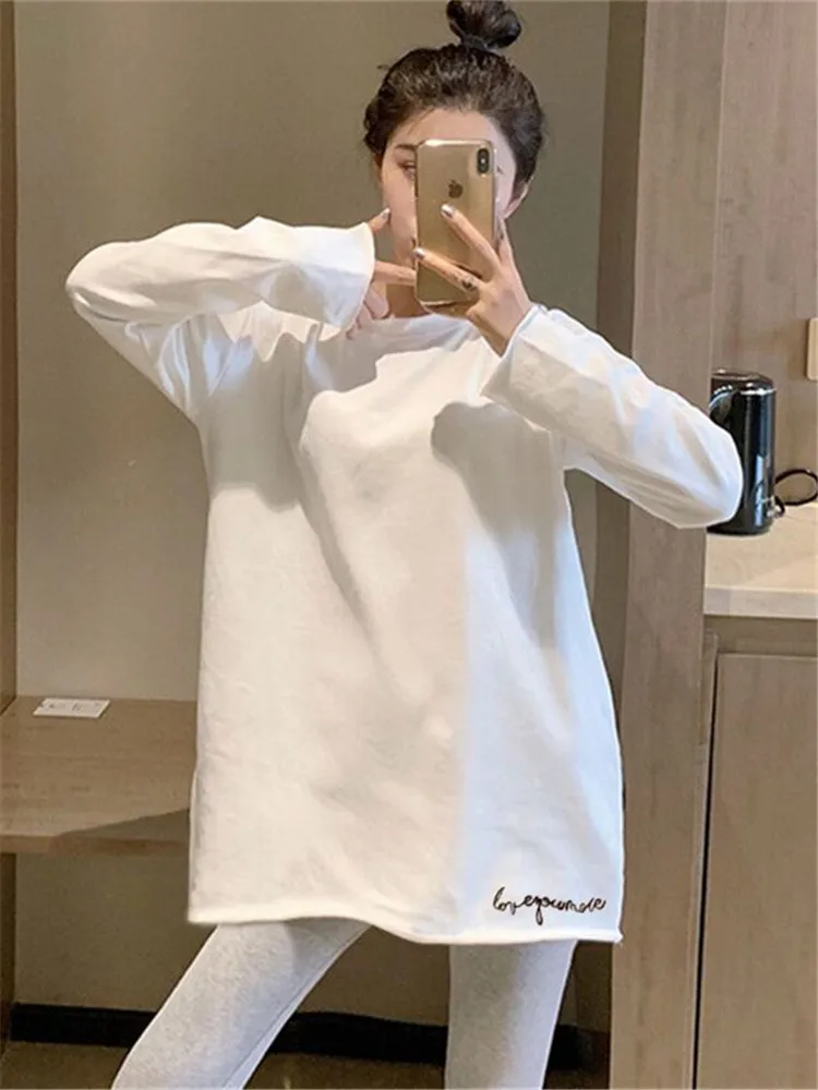 

T-shirt Tops Shirt Pure cotton white women long sleeve spring autumn outfit in 2021 the new render unlined upper long blouse