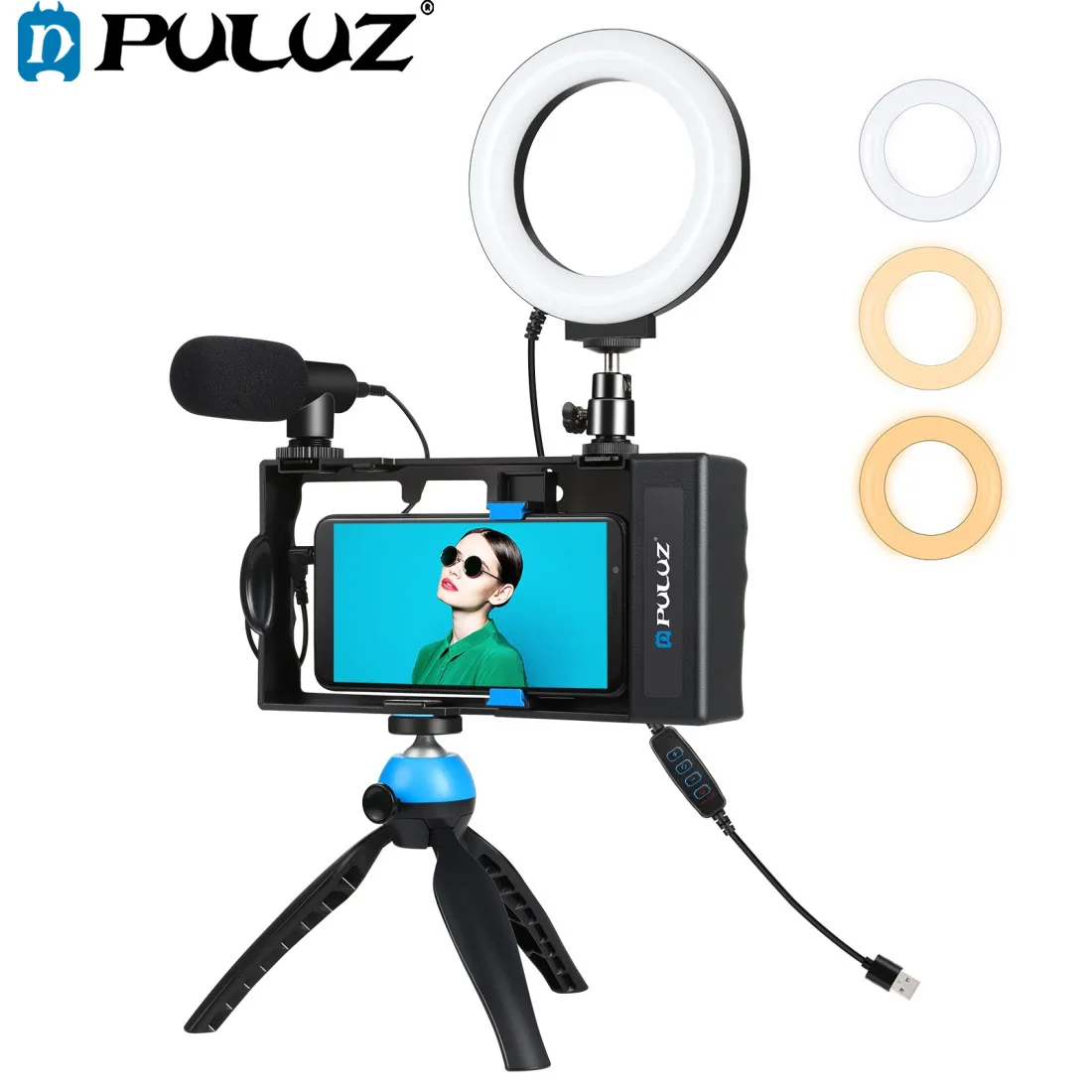 

PULUZ 4 in 1 Bluetooth Handheld Vlog Live Broadcast Kits Video Camera Cage Handheld Stabilizer Film Making Rig For SmartPhones