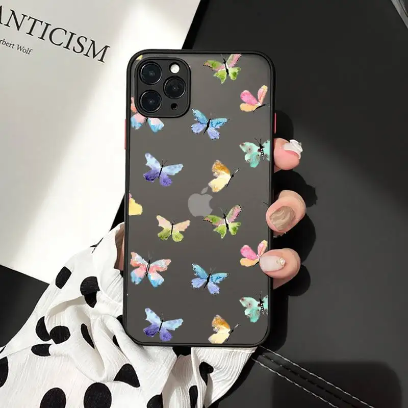 

Vintage Butterfly Fashion Phone Case matte transparent For iphone 7 8 11 12 plus mini x xs xr pro max cover