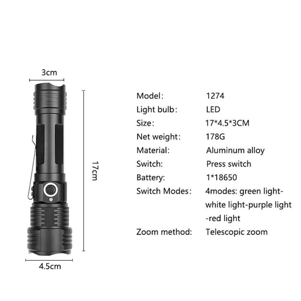 

200LM Waterproof Flashlights 4 XPE LED 4 Modes Outdoor Hunting Zoom Torch Light Lightweight Easy Carrying LED Flashlight