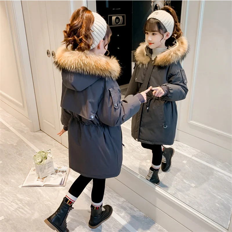 

Baby Winter Girls Fur Hooded Cotton Coats Warm Clothes Children Kids Girl's Winterjas 2021 Fleece Jacket Parka 5 6 8 10 12 Years