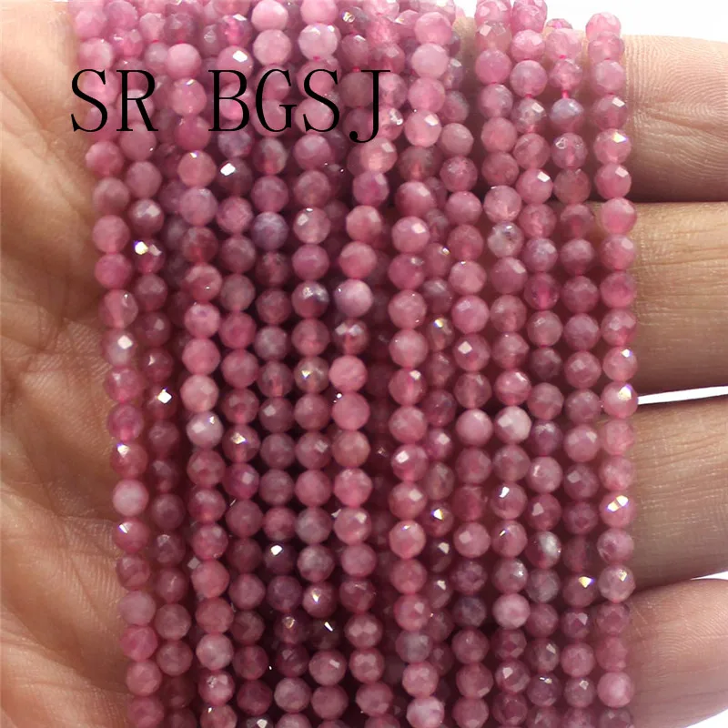 Free Shipping 3mm Faceted Pink Tourmaline Gems Stone Jewelry Making Bail Round Beads Strand 15&quot|Бусины| |