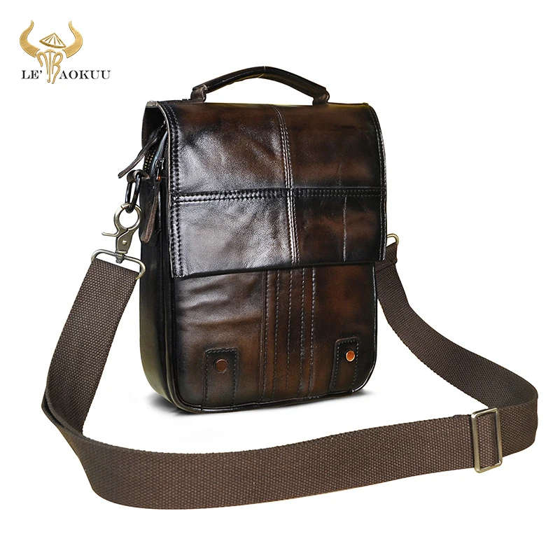 

Genuine Leather Male Casual Design Student Shoulder Messenger Crossbody bag Fashion Coffee College Tote Mochila Satchel bag 152