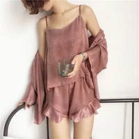 fdfklak soft lounge wear casual suit summer 2021 short femme sexy 3pcs pajama sets thin solid color sleepwear home clothes