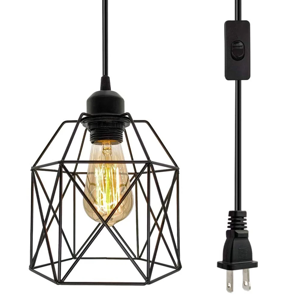 Люстра подвесной светильник в стиле индастриал черной клетке с переключателем