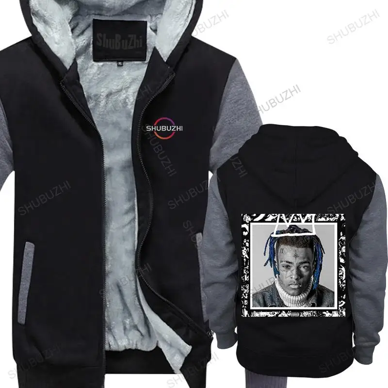 

Newest Fashion Man hooded zipper Xxxtentacion winter Casual Black thick hoodie Funny Cartoon Print fleece hoodies Hip Hop Tops