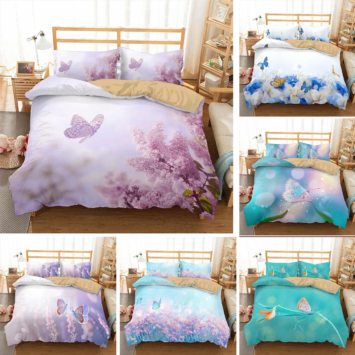 

Water Color Butterfly PatternBedding Sets Duvet Cover Bed Linen Bedclothes Twin/Queen/King Size Bed Room For Kids Bedding