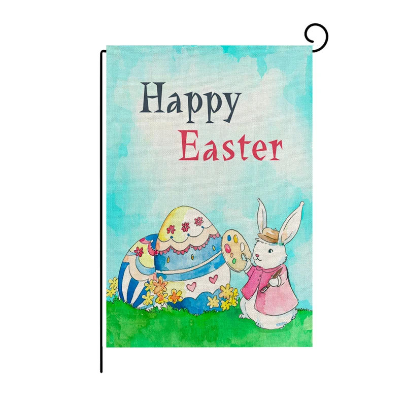 Fuwatacchi Happy Easter Printed Flags Egg Rabbit Photo Flax Party Banners Home DIY Festival Decoration Accessiries Garden Flags