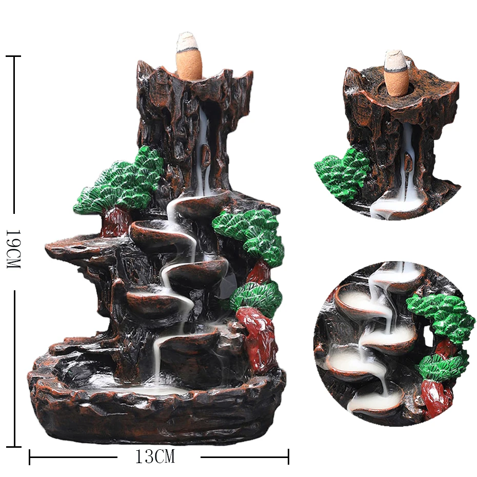 

Multi style Mountains River Waterfall Zen Incense Burner Fountain Backflow Aroma Smoke Censer Holder Office Home Decoration