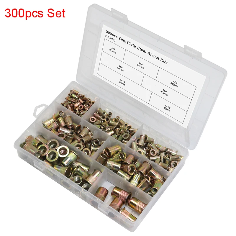 Набор гаек 300 100 шт. заклепки с резьбой оцинкованные многоразмерные втулки набор