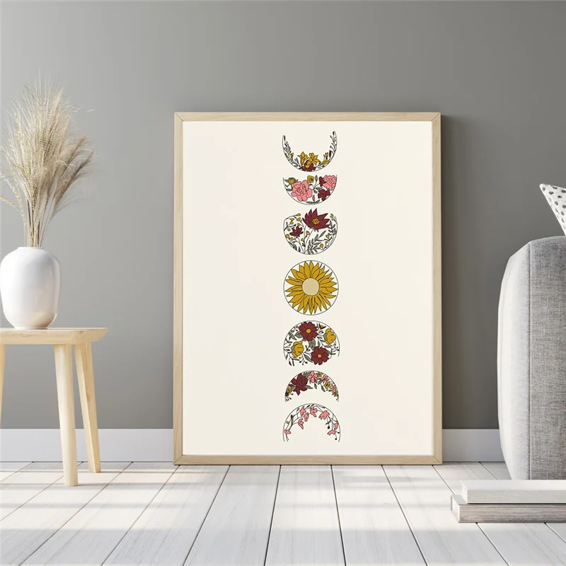 Абстрактная Картина на холсте с цветами и Луной | Дом сад