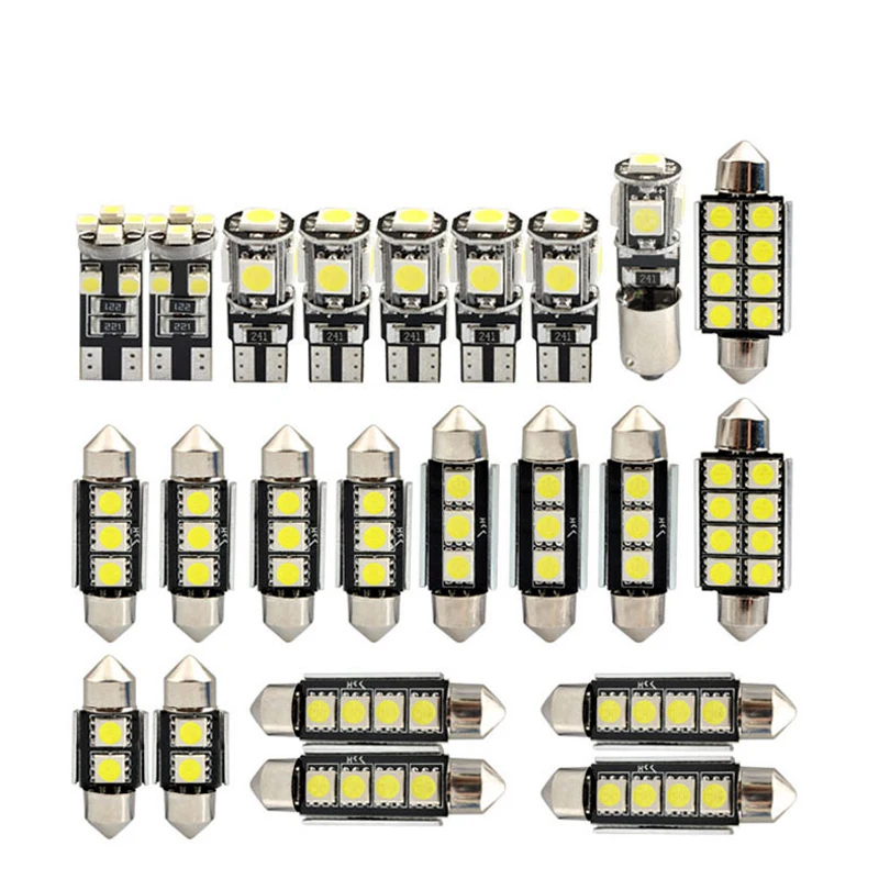 

T10 5050 White 23PCS LED Car Light Bulb Dome License Plate Lamps Double Tip Decoding Reading Lights Auto Interior Accessories