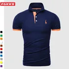 Мужская рубашка поло FGKKS, Повседневная рубашка поло с вышивкой оленя, Мужская рубашка поло с коротким рукавом, высокое количество