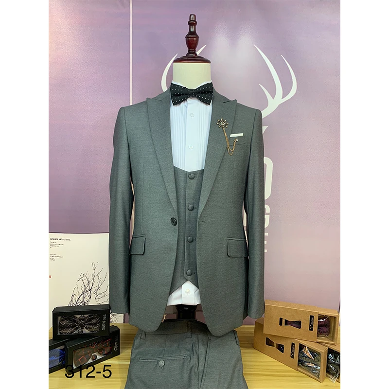 

Newest Slim Fit One Button Groom Tuxedos Charcoal Grey Best Man Peak Groomsmen Men Wedding Suits Bridegroom (Jacket+Pants+Vest)