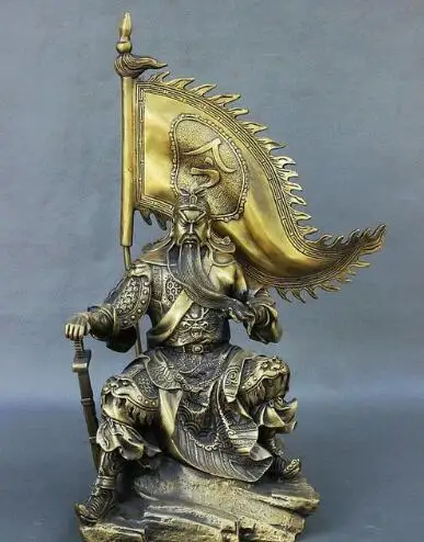 306 12 &quotКитайский каменный воин Guan Gong Yu Бог дракон меч флаги статуя|Статуи и