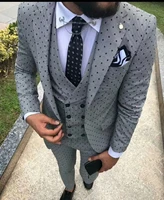 2020 latest coat designs men suits grey poika dot pattern slim fit business blazer classic tuxedo groom wedding suits for men