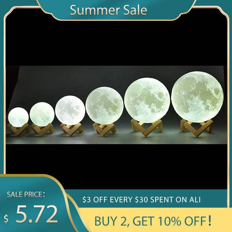 3D лампа в виде Луны с аккумулятором и сенсорным управлением рисунком