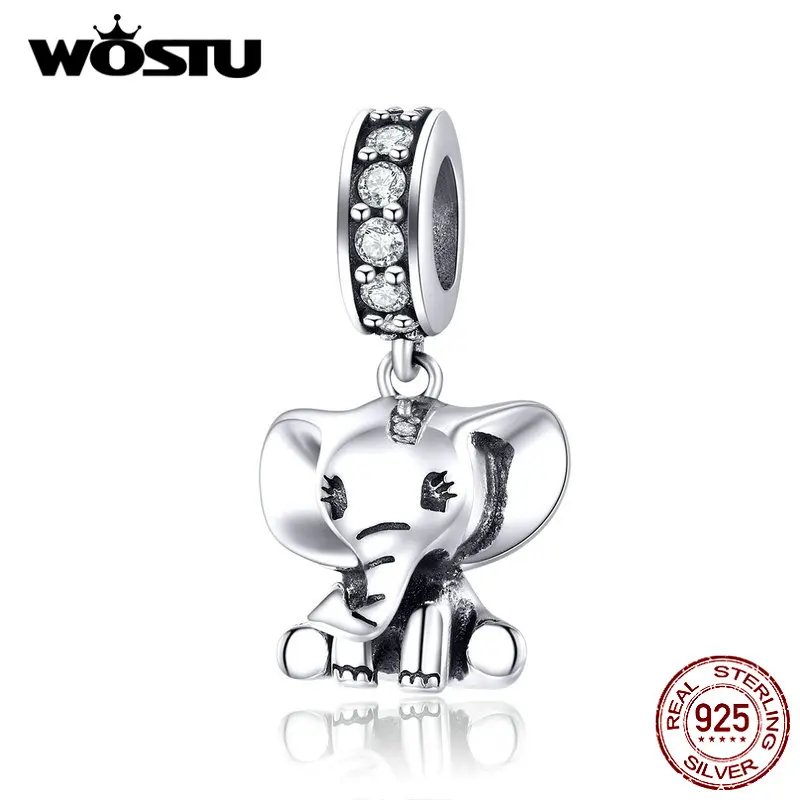 WOSTU, Новое поступление, бусины в виде слона, 925 пробы, серебряные подвески, подходят к оригинальному браслету, подвеска в виде животного для женщин, хорошее ювелирное изделие, FIC1338