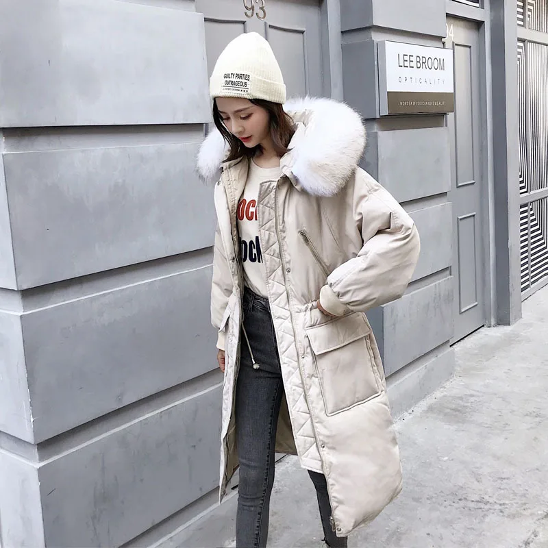 Женский пуховик с большим меховым воротником длинный толстый теплый тонкий