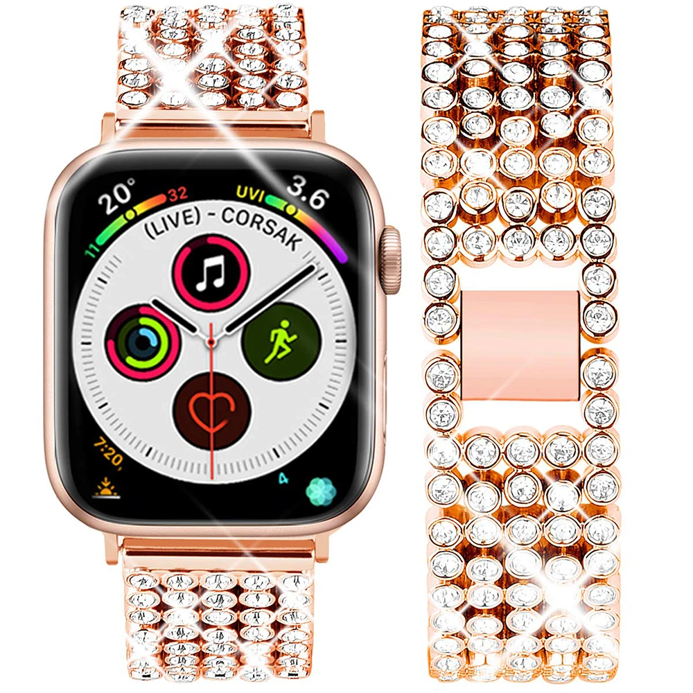 Высококачественный металлический браслет для часов Iwatch 4 5 Band 44 мм 40 мм замена стальной Алмазный ремешок для Apple Watch Series 3 2 1