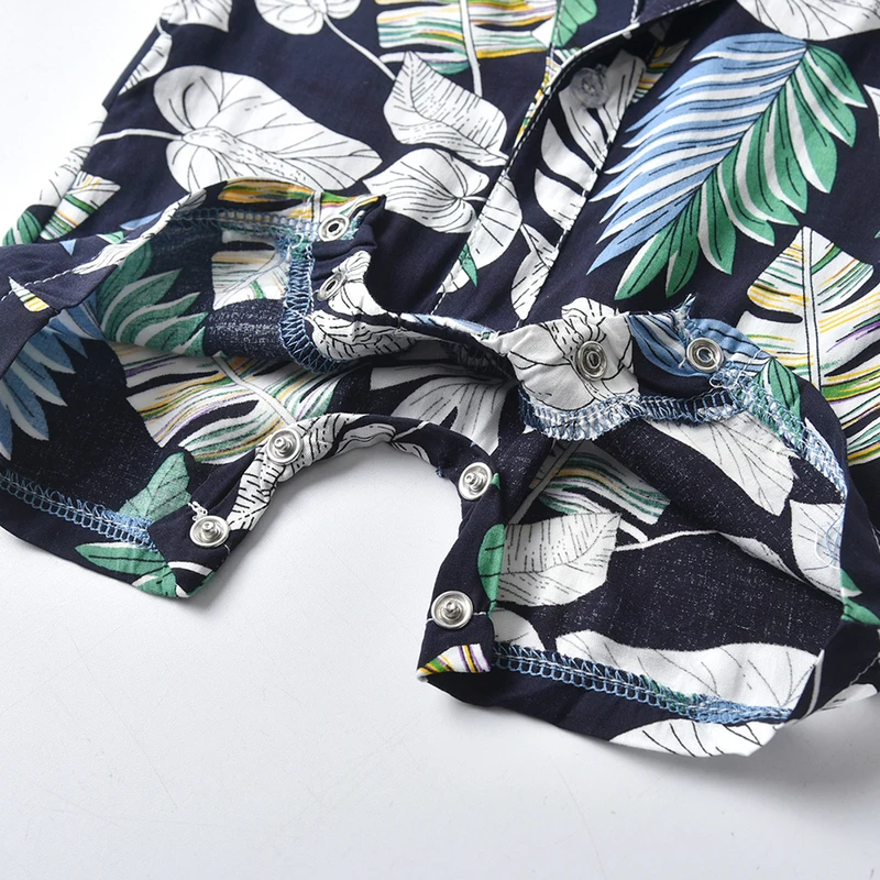 

top and top Hawaii Style Infant Boy Casual Romper Toddler Baby Boys Short Sleeve Floral Printed Bow Tie Jumpsuit