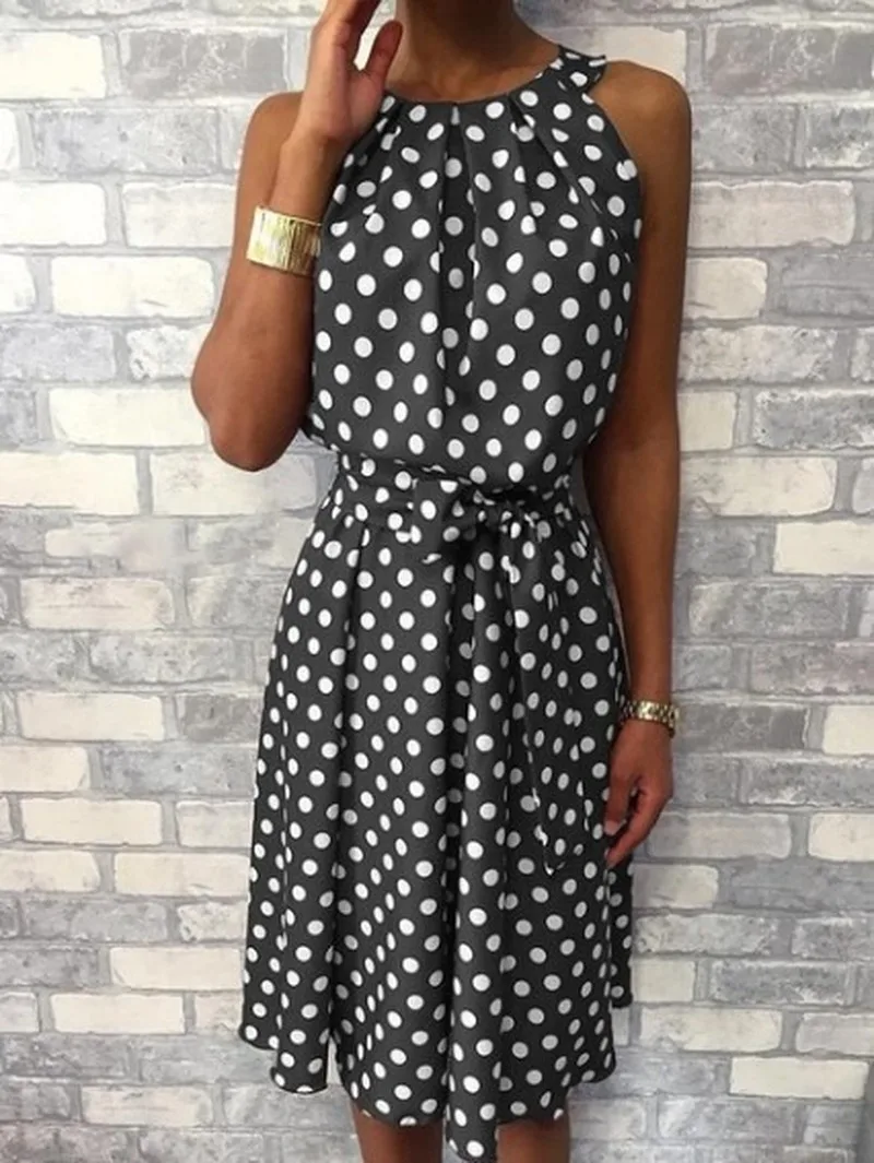 

Off Shoulder Sexy Dresses Female Elegant Party Polka Dot Print Dress New Casual Sleeveless Dress Women's Leisure Loose Vestidos