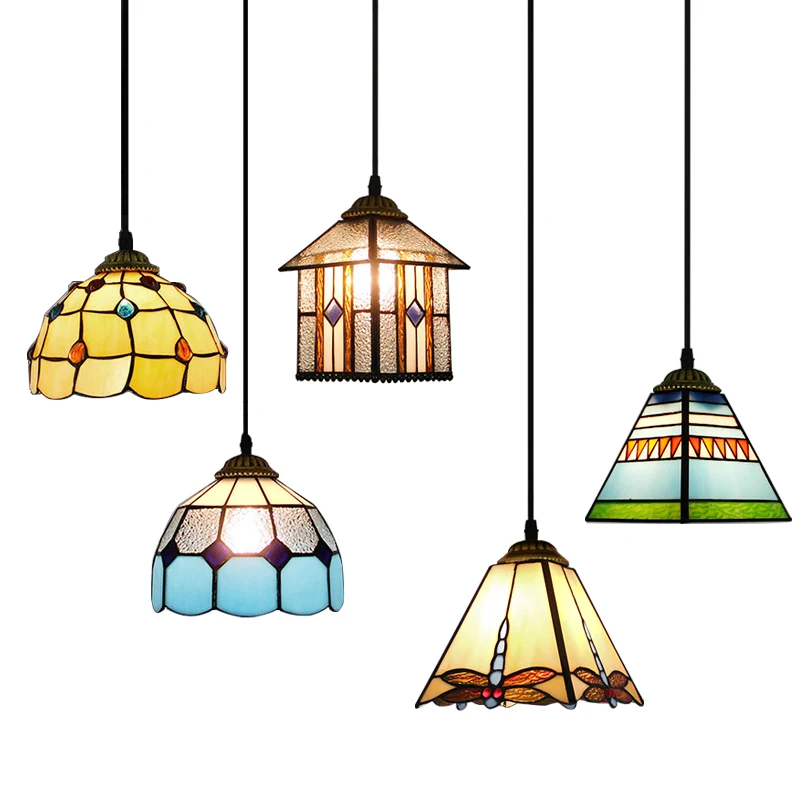 European Retro Style Living Room Pendant Lights Pastoral Porch Indoor Lighting Restaurant Aisle Glass Hanging Lamp Decoration