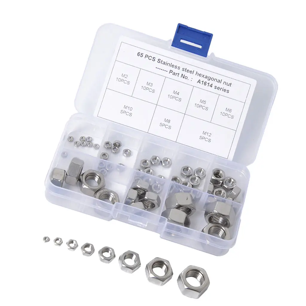 

Стопорная гайка из нержавеющей стали 304 в ассортименте 65 шт., M2 M3 M4 M5 M6 M8 M10 M12 Стопорная гайка с чехлом для хранения