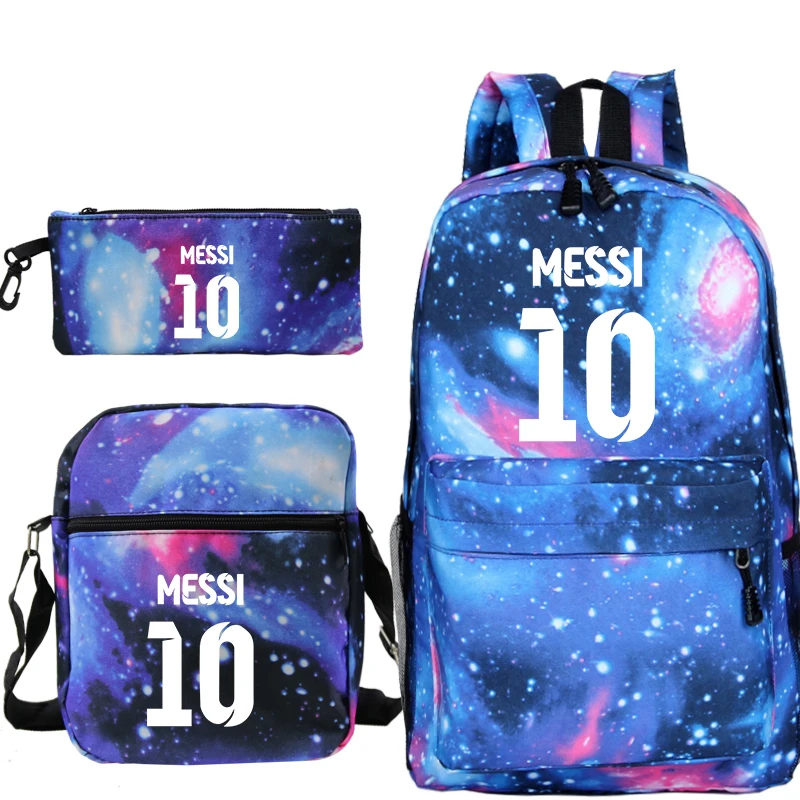 

New 3Pcs/Sets Backpack Messi Mochila for Students Boys Girls Schoolbags Pencil Case Shoulder Bags Back to School Casaul Backpack