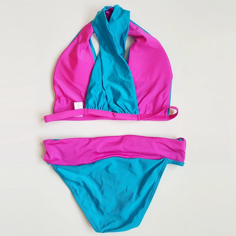 

2020 Female Swimwear women Beach Bikini Bathers Cross Backless Swimsuit Assembling Patchwork Goddess Bikini Bathing Suits