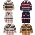 Одежда для мальчиков осень-зима теплая тянущаяся рубашка Топ длинный рукав латте свитер для девочек модный вязаный джентльменский трикотаж женская одежда