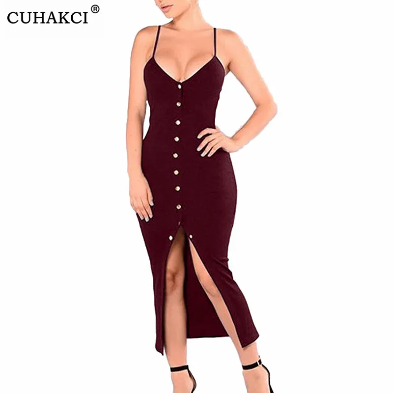 

Платье CUHAKCI женское с глубоким V-образным вырезом, пикантное однотонное вечернее элегантное, с разрезом, на бретелях-спагетти, без рукавов, н...