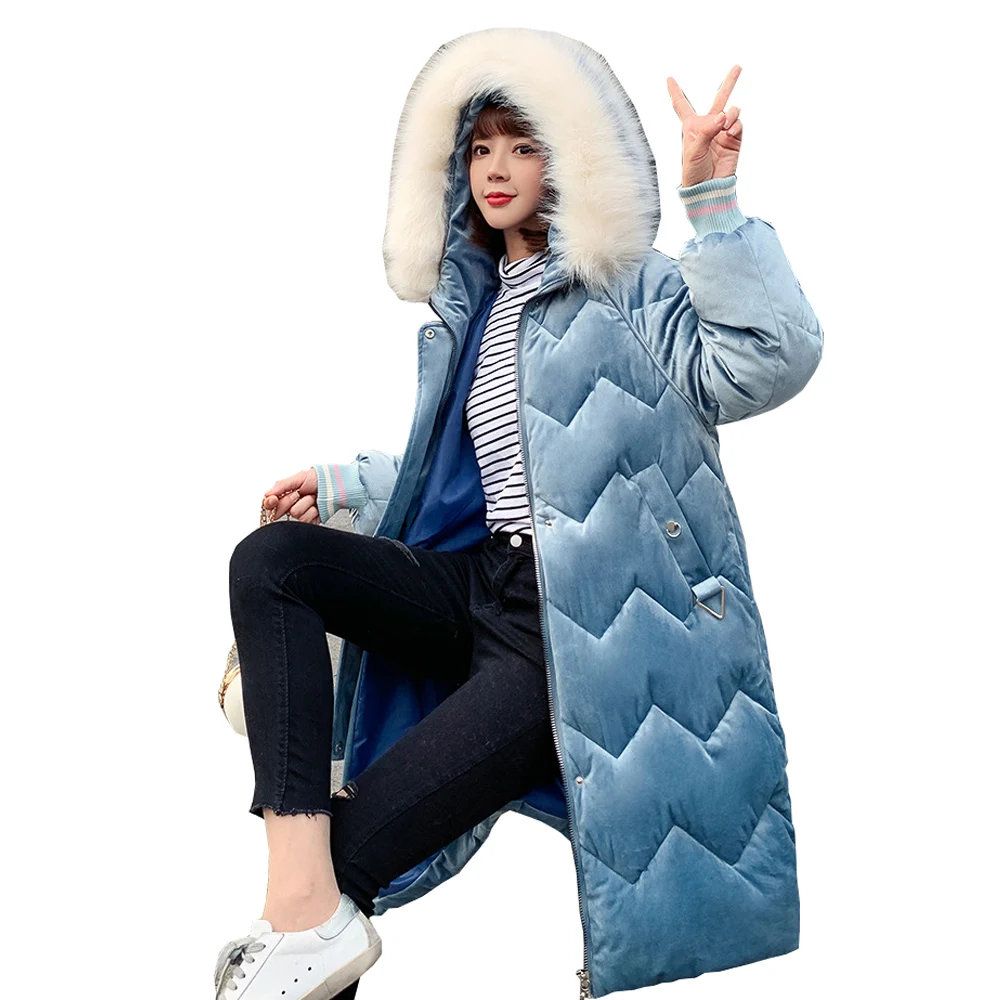 Пуховая парка Женская длинная из искусственного меха бархатная куртка с длинным