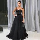 Простое блестящее черное ТРАПЕЦИЕВИДНОЕ длинное вечернее платье с блестками 2022 на тонких бретелях корсет с сердечком вечерние платья для вечеринки выпускного вечера