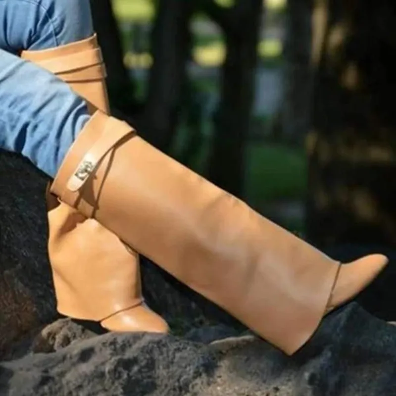 Женские высокие сапоги до колена с острым носком из натуральной кожи | Обувь