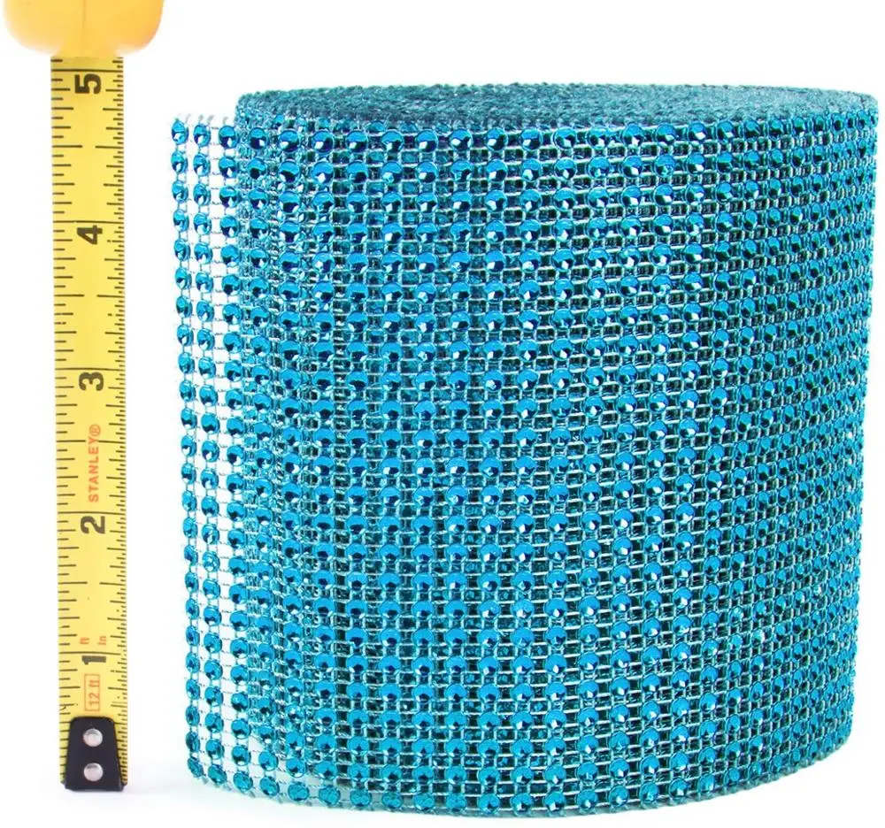 1 ярд бирюза Стразы Алмазный Стиль украшение сетка лента рулон (4 75 дюйма 24 ряда