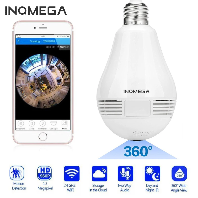 INQMEGA 960P панорамный светильник с лампочкой на 360 градусов ip камера беспроводная Wifi