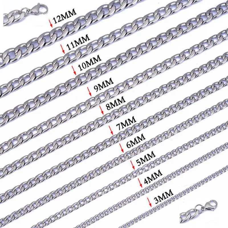 

Size 3-7mm Men's Necklace Stainless Steel Cuban Link Chain Gold Black Silver Color Male Jewelry Gifts for Men