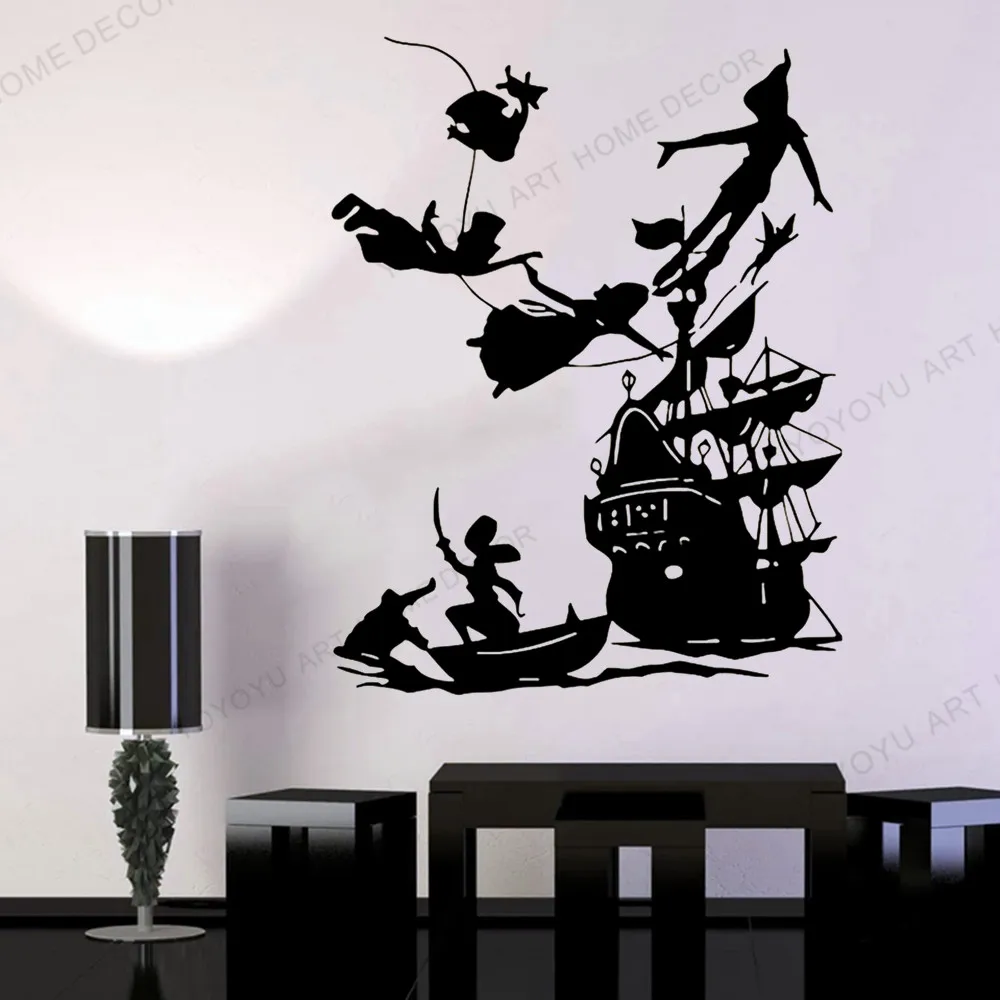 

Настенная графика, дизайнерские обои, Питер Пэн, пиратский корабль, настенные наклейки, мультяшная виниловая наклейка на стену, домашнее ис...