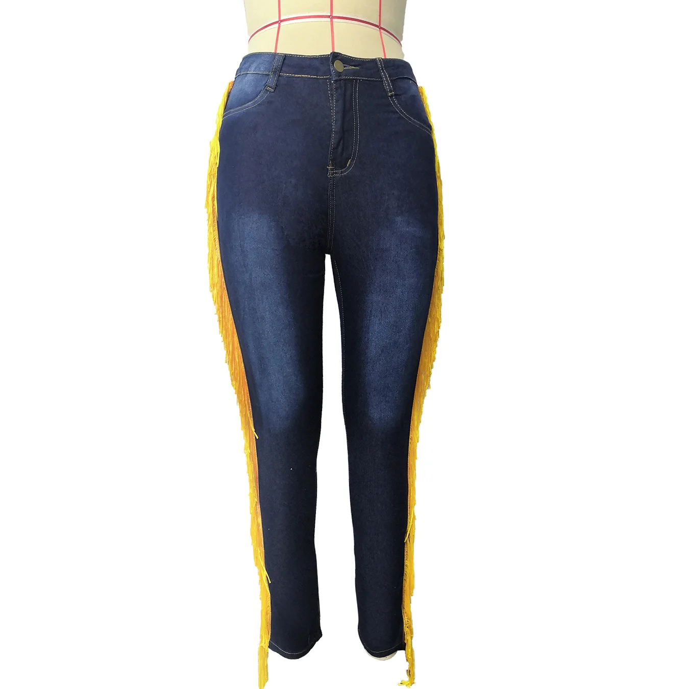 Women's jeans plus size fashion personality all-match commuter slim fit fringed denim pants trousers women