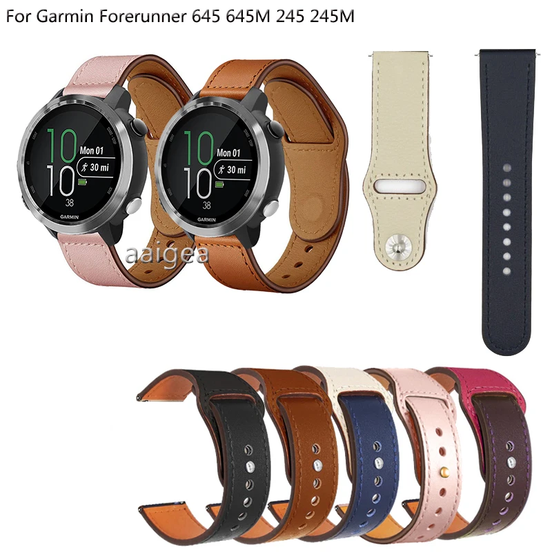 

20mm 22mm Genuine Leather Band Strap for Garmin Forerunner 645 645M 245 245M for Venu Sq /Vivoactive 3 Replacement band strap