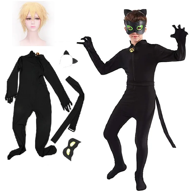 

Carnaval Quente Cat Gato Noir Costume Cosplay Crianças Conjuntos Elastano Macacão Menina Dia Das Bruxas Feriado Traje De Festa