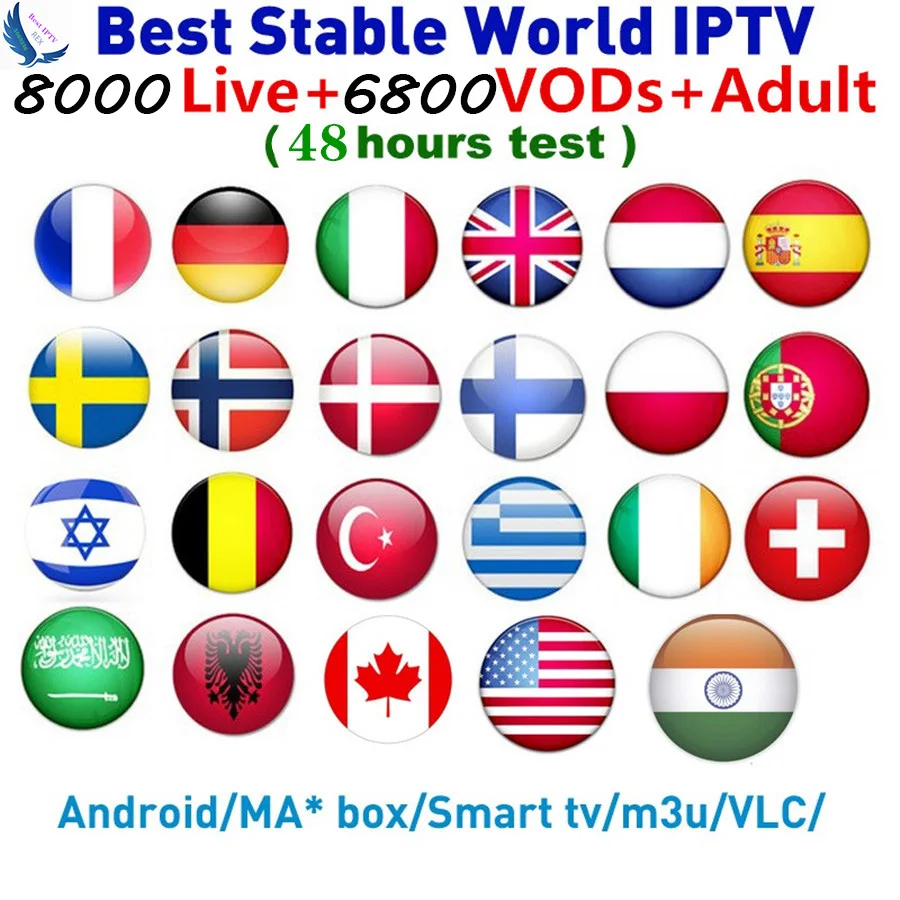 Full HD World IP tv 8000 Live 6000+ VOD для взрослых 4K Европа голландский французский Испания Германия Itlay арабский США IP tv подписка Smart tv M3U