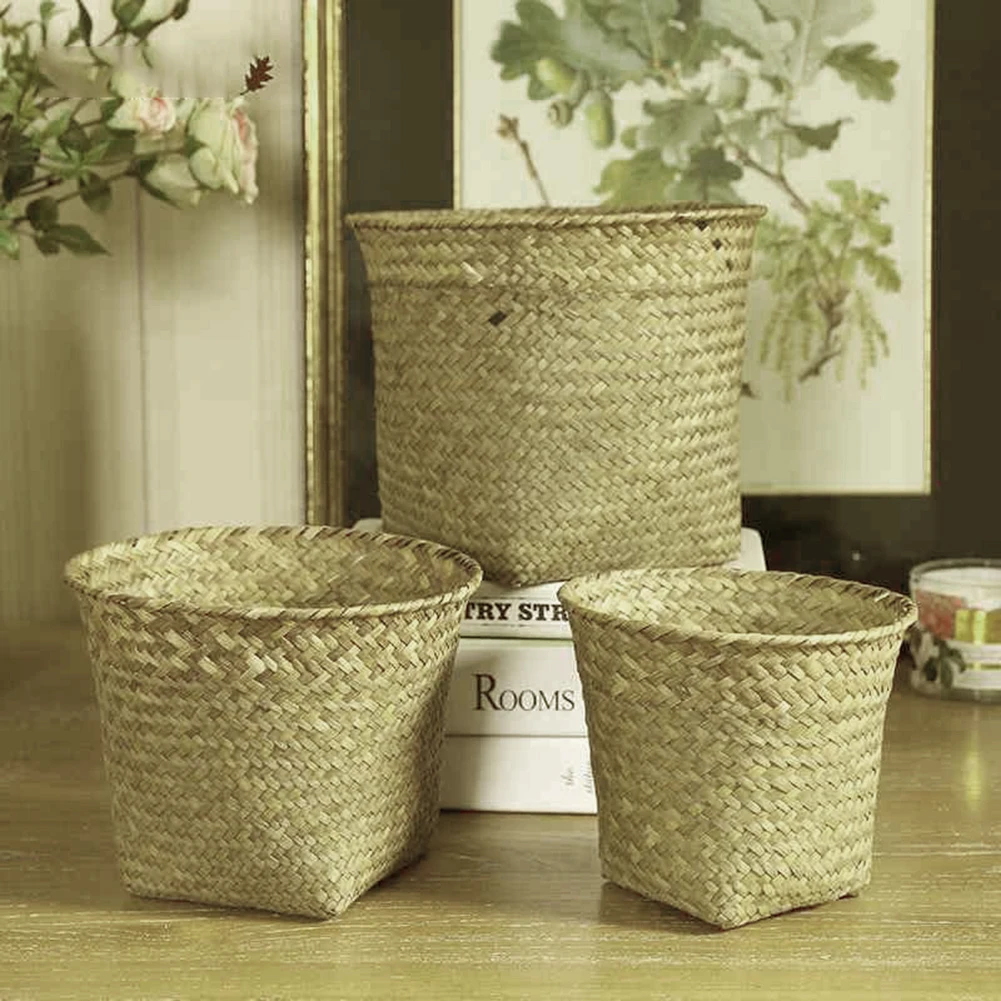 

Storage Basket Household Foldable Fruit Basket Nordic Style Seagrass Handwoven Garden Plant Flower Pot Basket attractively