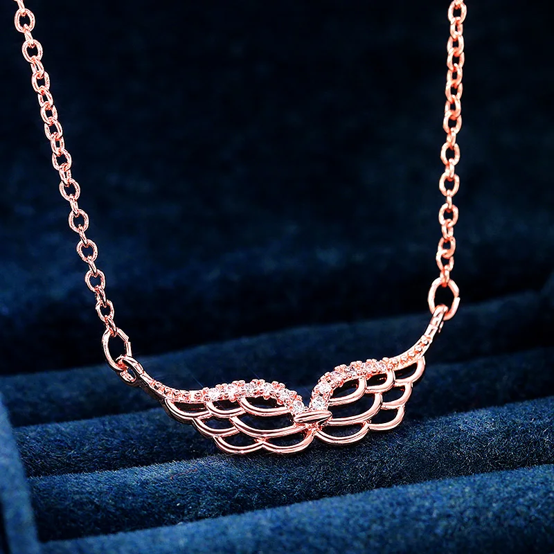 

Huitan Aesthetic Wing Necklaces for Women Exquisite Wedding Engagement Party Bridal Accessories with Shiny CZ Fashion Jewelry