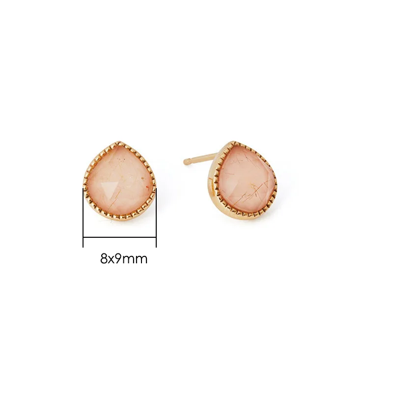 

LAMOON 925 Sterling Silver Stud Earring For Women Peach Shape Synthetic Coral White Crystal 14K Gold Plated Earrings LMEI107